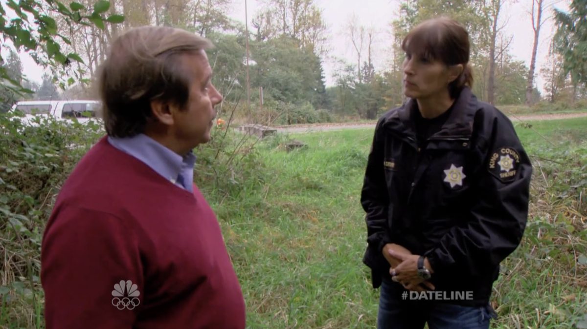 Kathy Decker, then a King County Sheriff's Office detective, interviewed on location for Dateline NBC